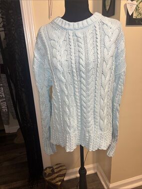 J. Crew Light Blue Cable Knit Crewneck Sweater